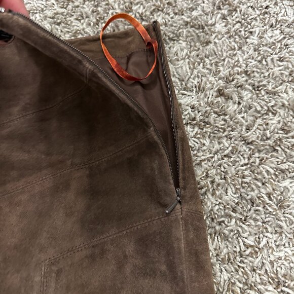 100% Leather Brown Suede Knee Length Skirt ATL Sz 4 Dark academia western - Picture 5 of 8
